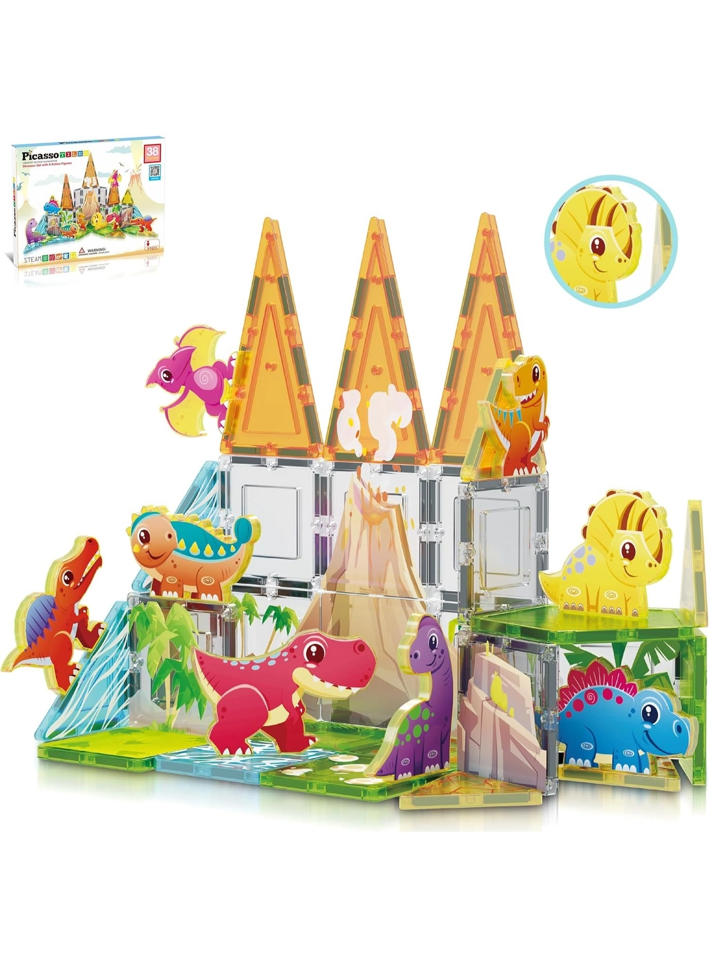 PicassoTiles Magnet Tiles - Dinosaur 38 pcs