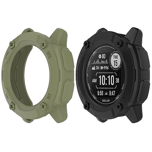 Bumper Case for Instinct 2X Solar 50mm - Shock-proof Shatter-resistant Black+Green 2-Pack
