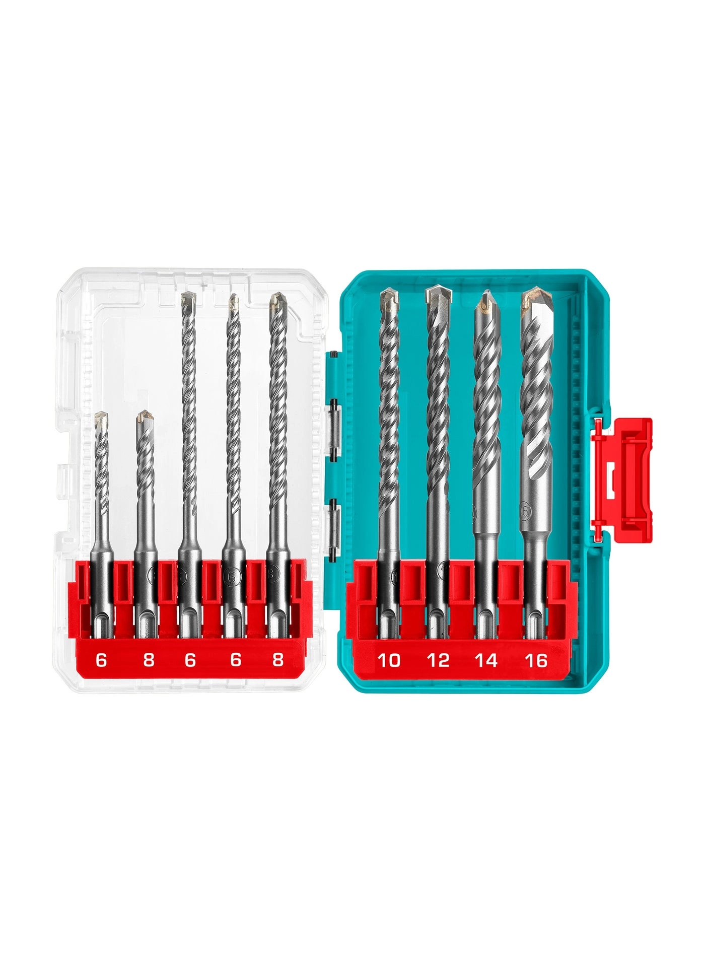 Total SDS Plus Hammer Drill Bit Set - Steel 9-piece 6mm to 16mm