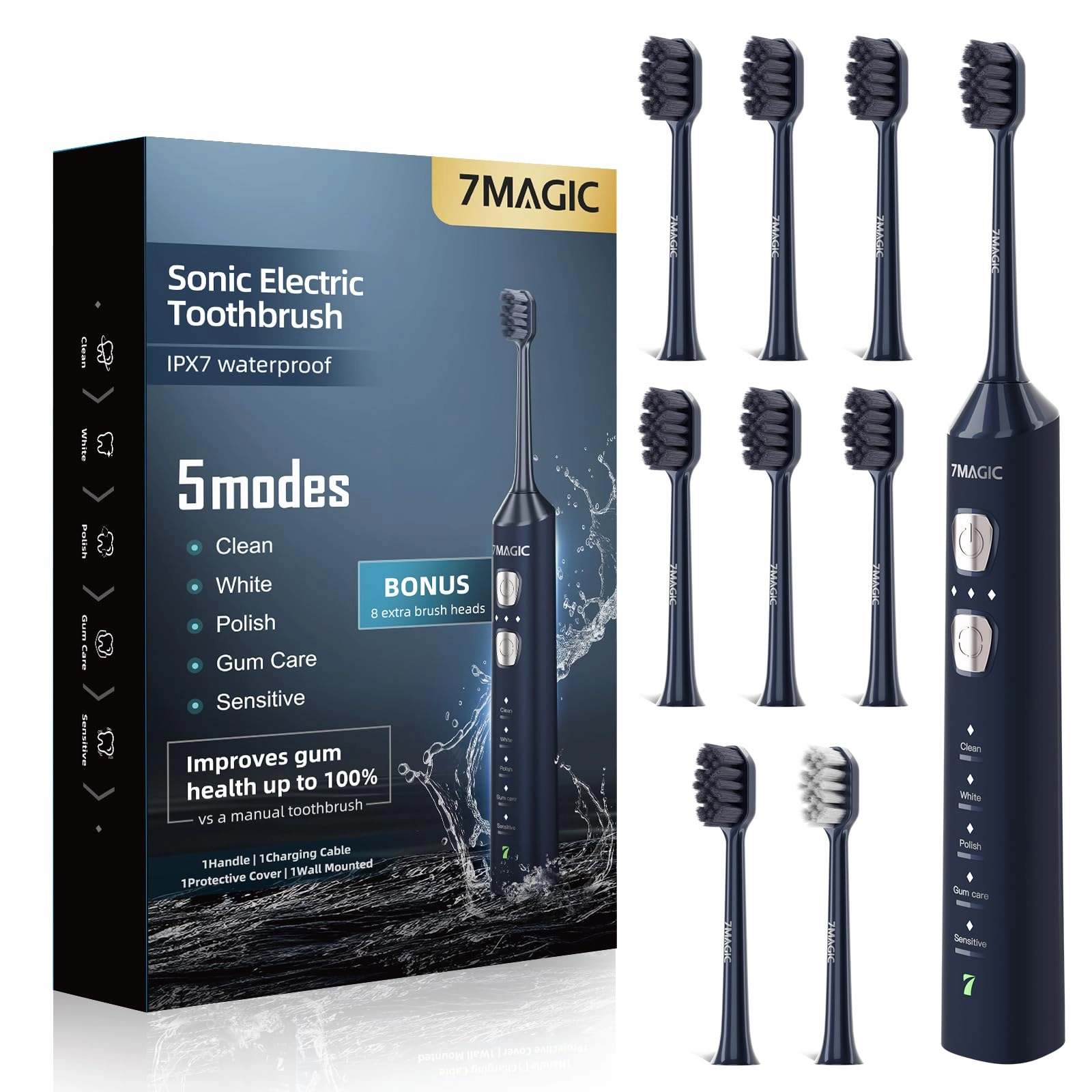Sonic Electric Toothbrush - 3 Intensity Levels 5 Modes 40000 VPM