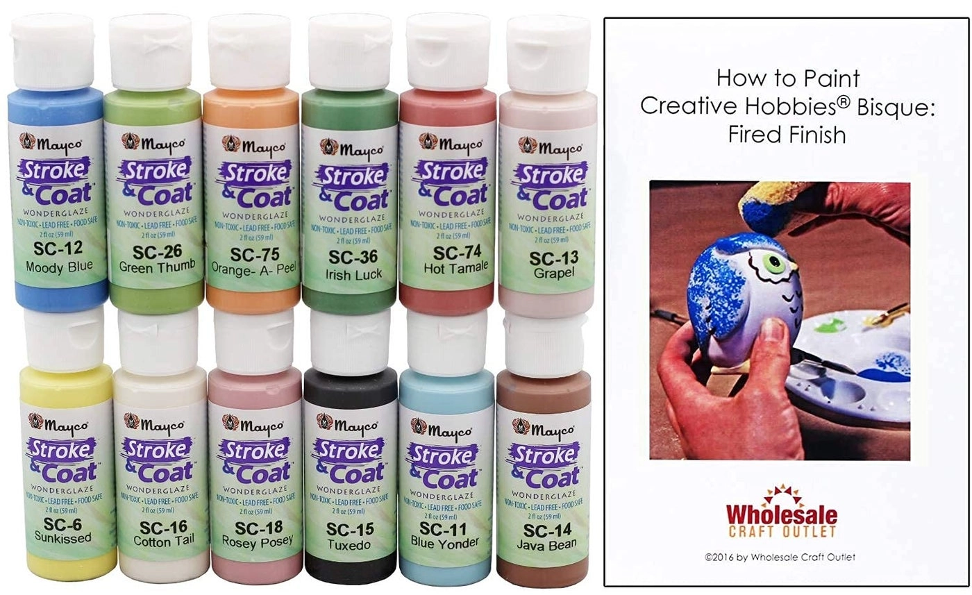 Stroke and Coat Glaze - 12pcs 57g + How to Paint Pottery Book