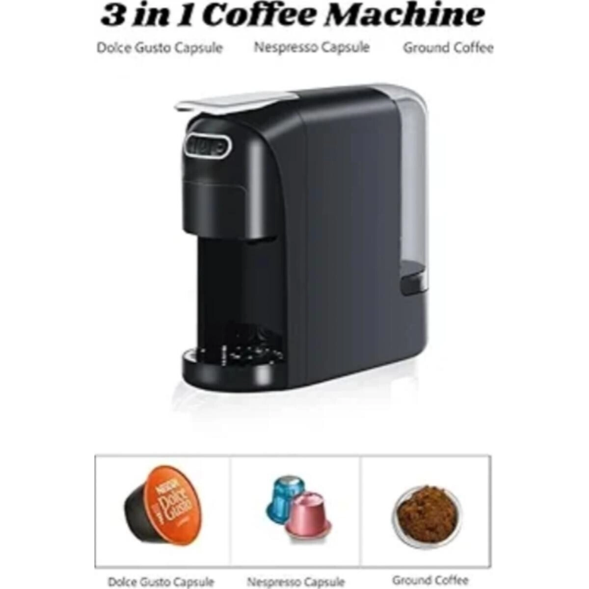 3-in-1 Multi-Capsule Coffee Machine - Nespresso Dolce Gusto Ground Coffee