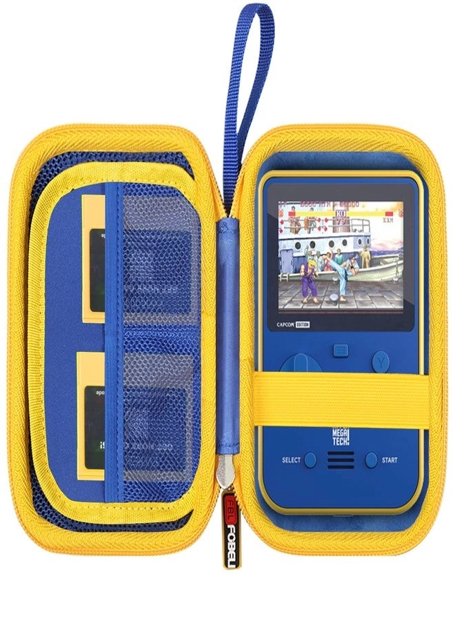 FBLFOBELI Hard Case - Compatible with Blaze Atari/Technos/Taito/Capcom Super/Neo-Geo/Data East Pocket Arcade Handheld Game Console Mesh Pocket for Evercade Cartridges and Accessories Blue+Yellow