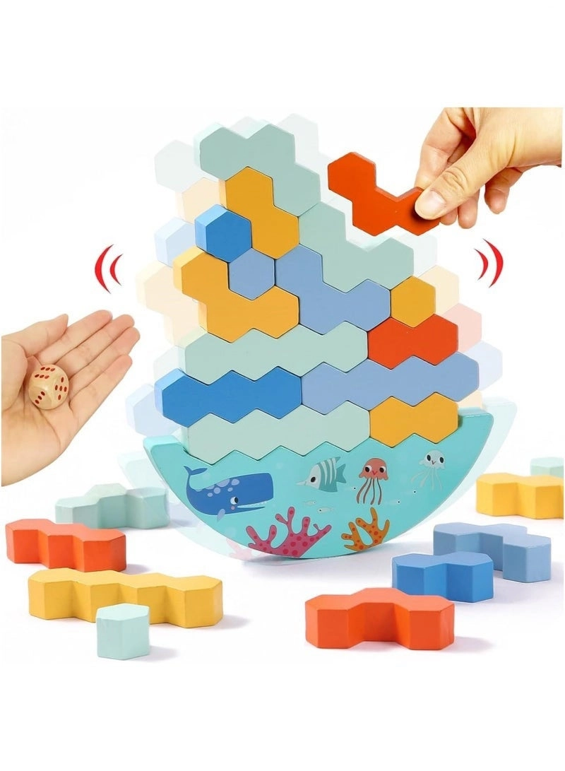 DURKU Tower Balance Game - Wooden Blocks Wobbling Chassis