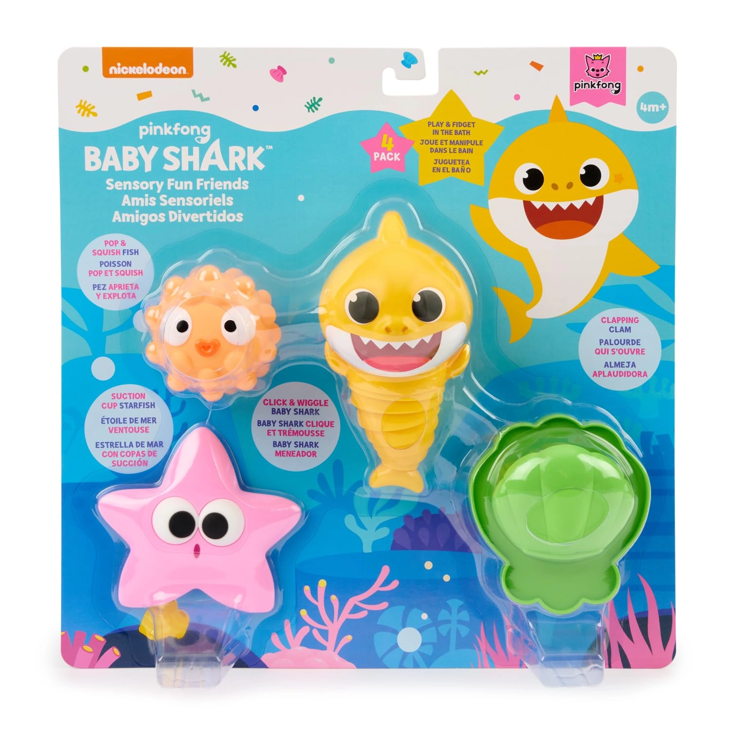Baby Shark Click & Wiggle + Pop & Squish Fish + Clapping Clam + Suction Cup Starfish - 4+ Months