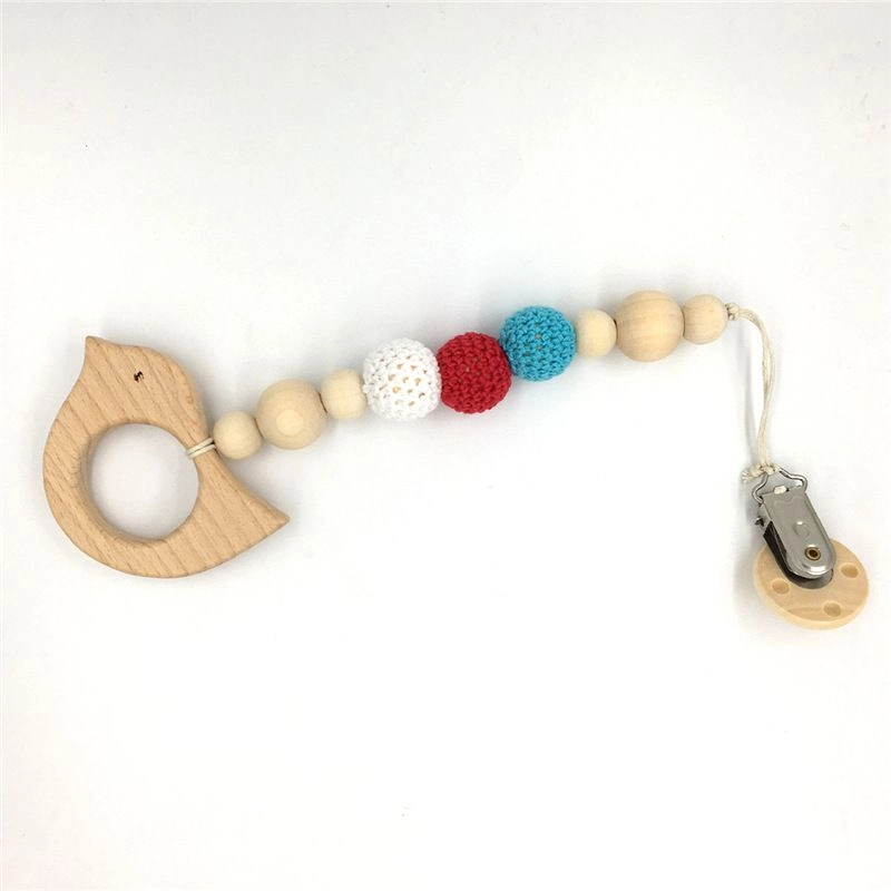Wooden Teether with Pacifier Clip - beech wood