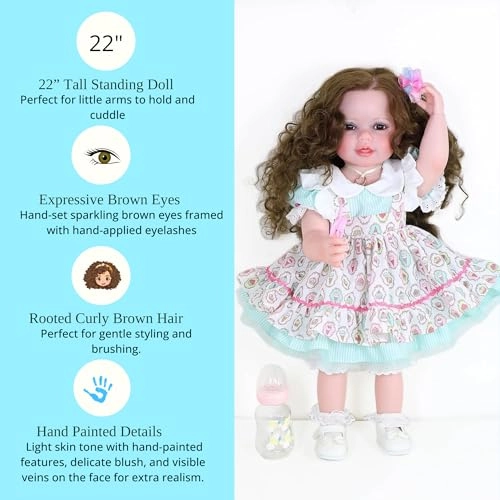 Reborn Toddler Doll - 22 inch Full Vinyl Body Rooted Brown Hair Ages 14+