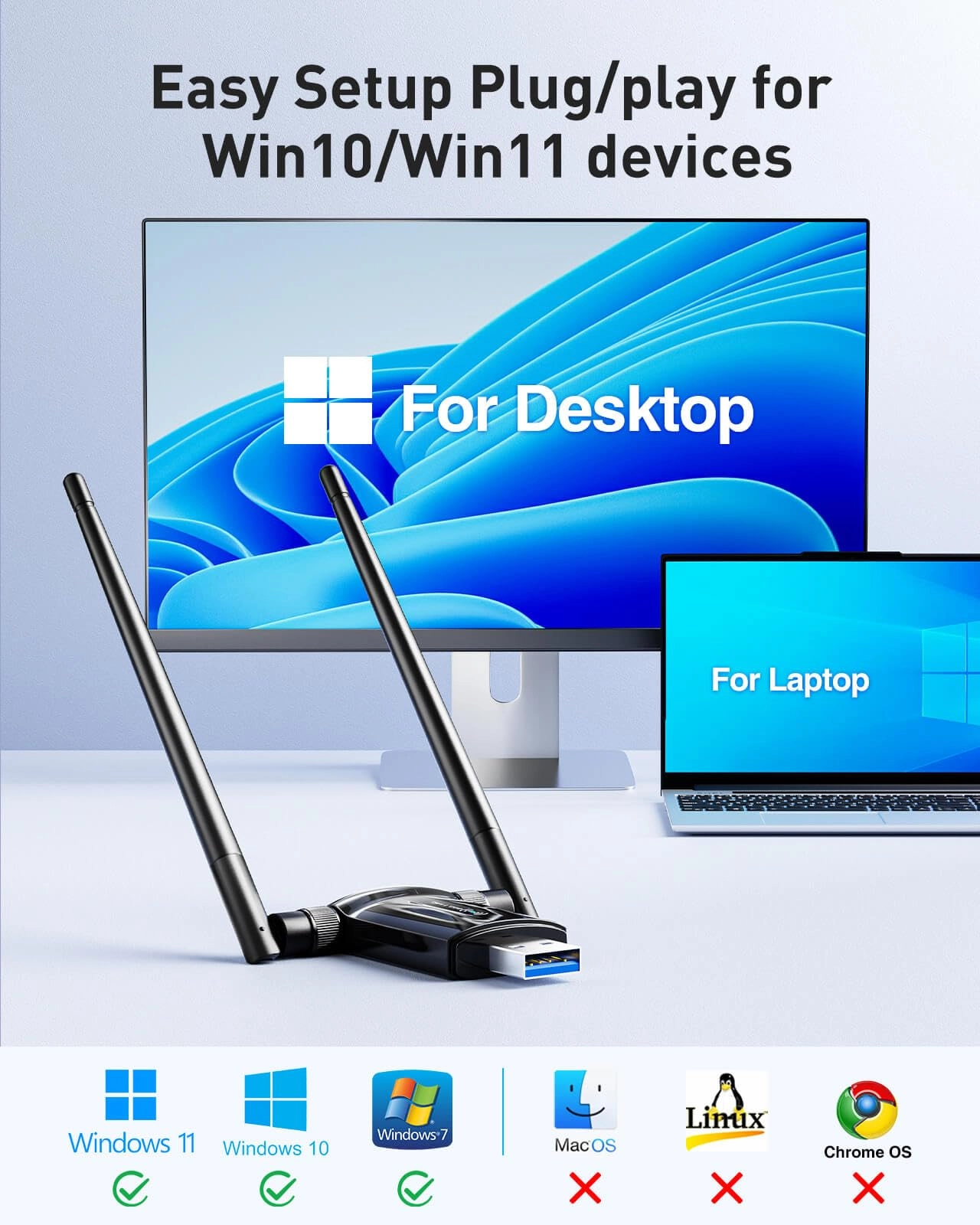 Wireless USB WiFi Adapter - Dual-band 5.8GHz 2.4GHz USB 3.0