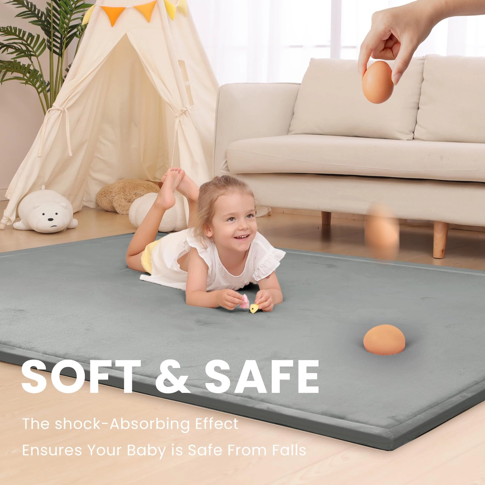 Baby Play Mat - 59"×71" 1.3" Thick Light Grey
