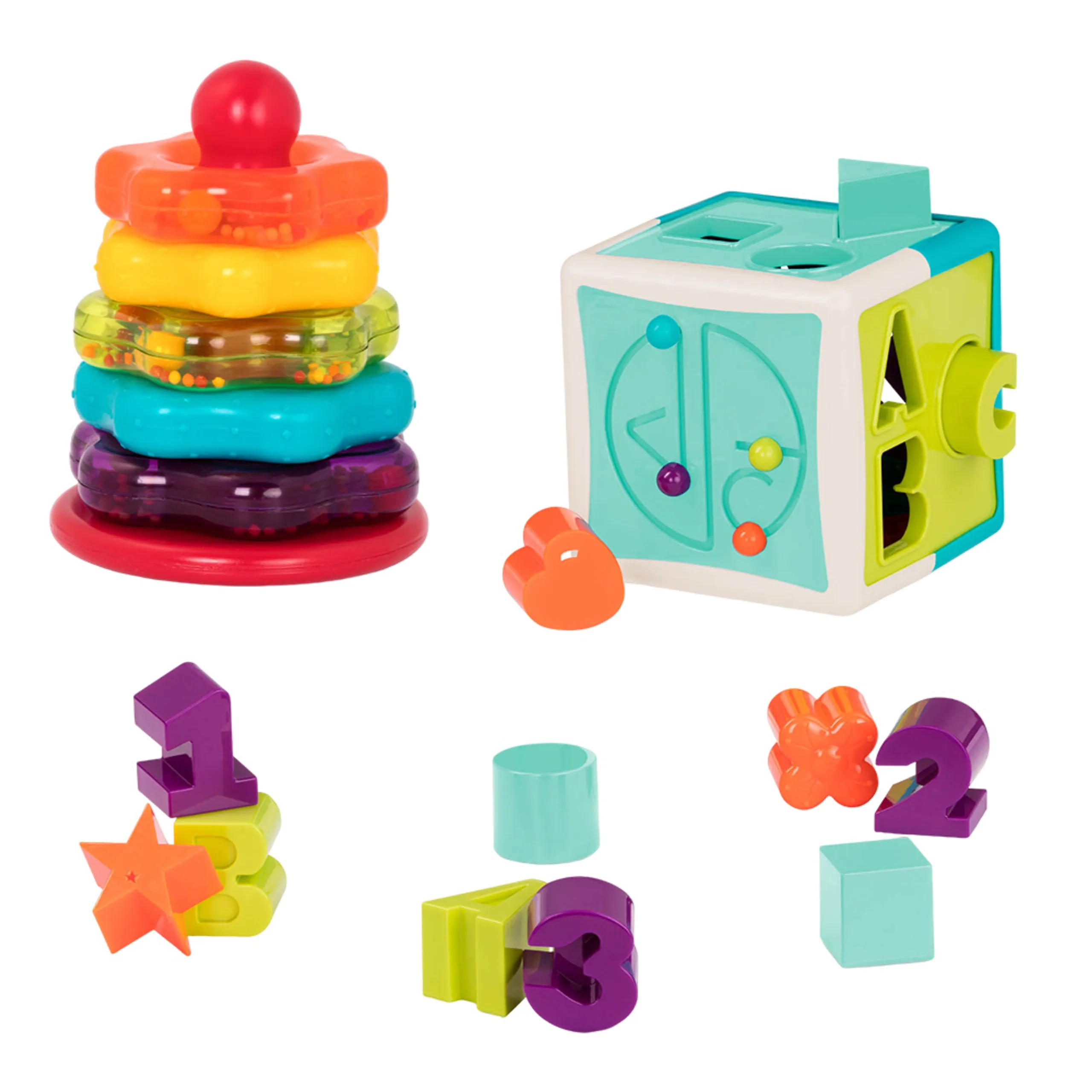 Battat Shape Sorter - 12 shapes + Stacking Rings - 5 rings - 1+