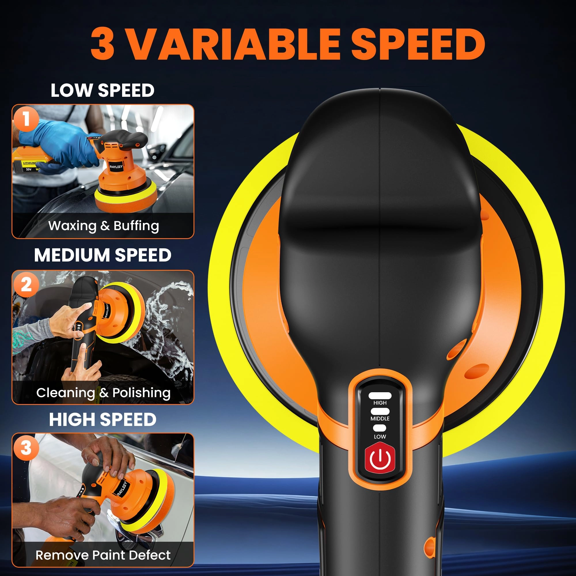 Cordless Buffer Polisher - 20V 6-Inch 3-Speed