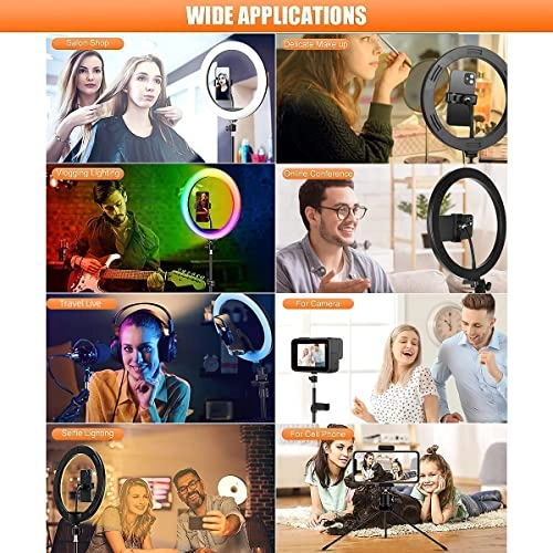 10'' Ring Light - 10 Dimmable Levels 15 RGB Colors