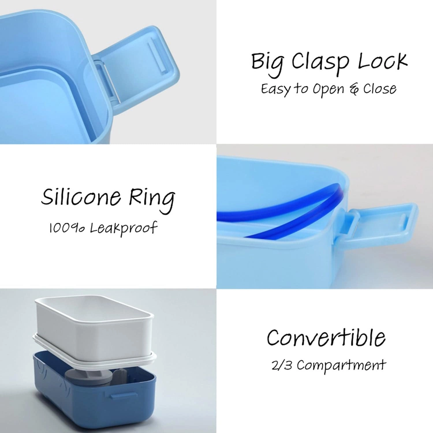 3/4/5 Compartment Convertible Bento Lunch Box - 1250ml