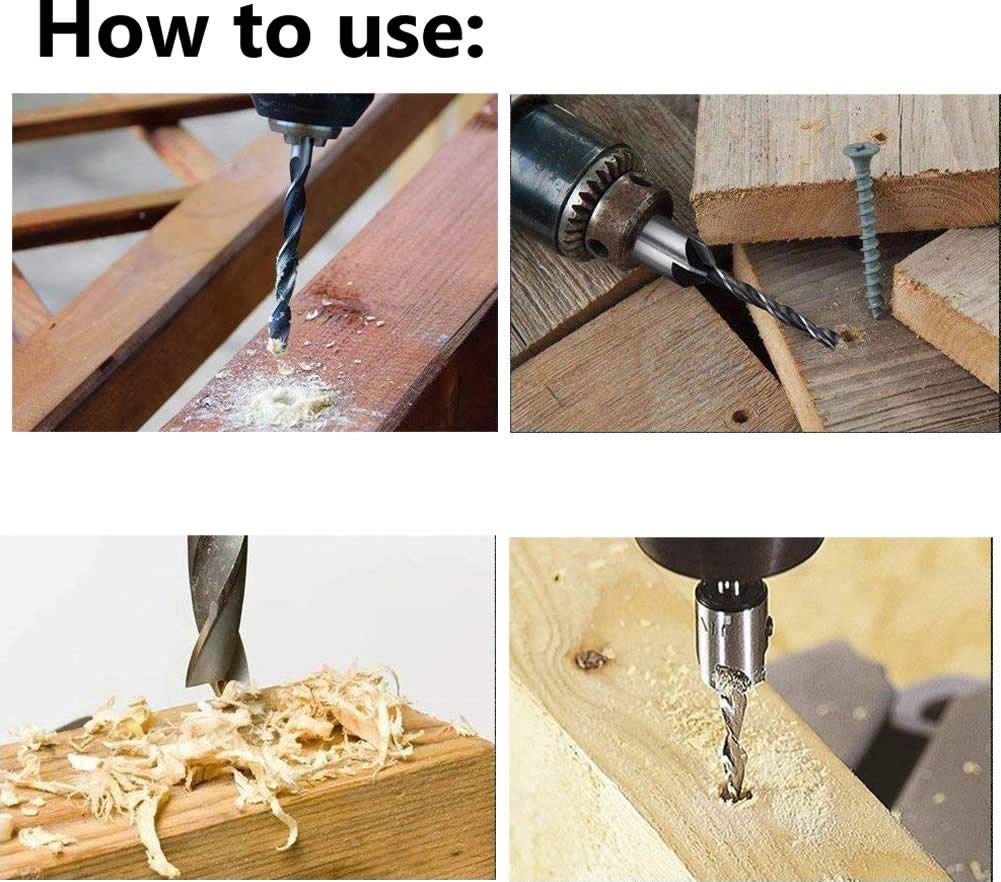 Chamfer Drilling Tool - 23pcs + 5 Flute Countersink Drill Bits - 6pcs + Three Pointed Countersink Drill Bit - 7pcs + Wood Plug Cutter - 8pcs + Automatic Center Punch - 1pcs