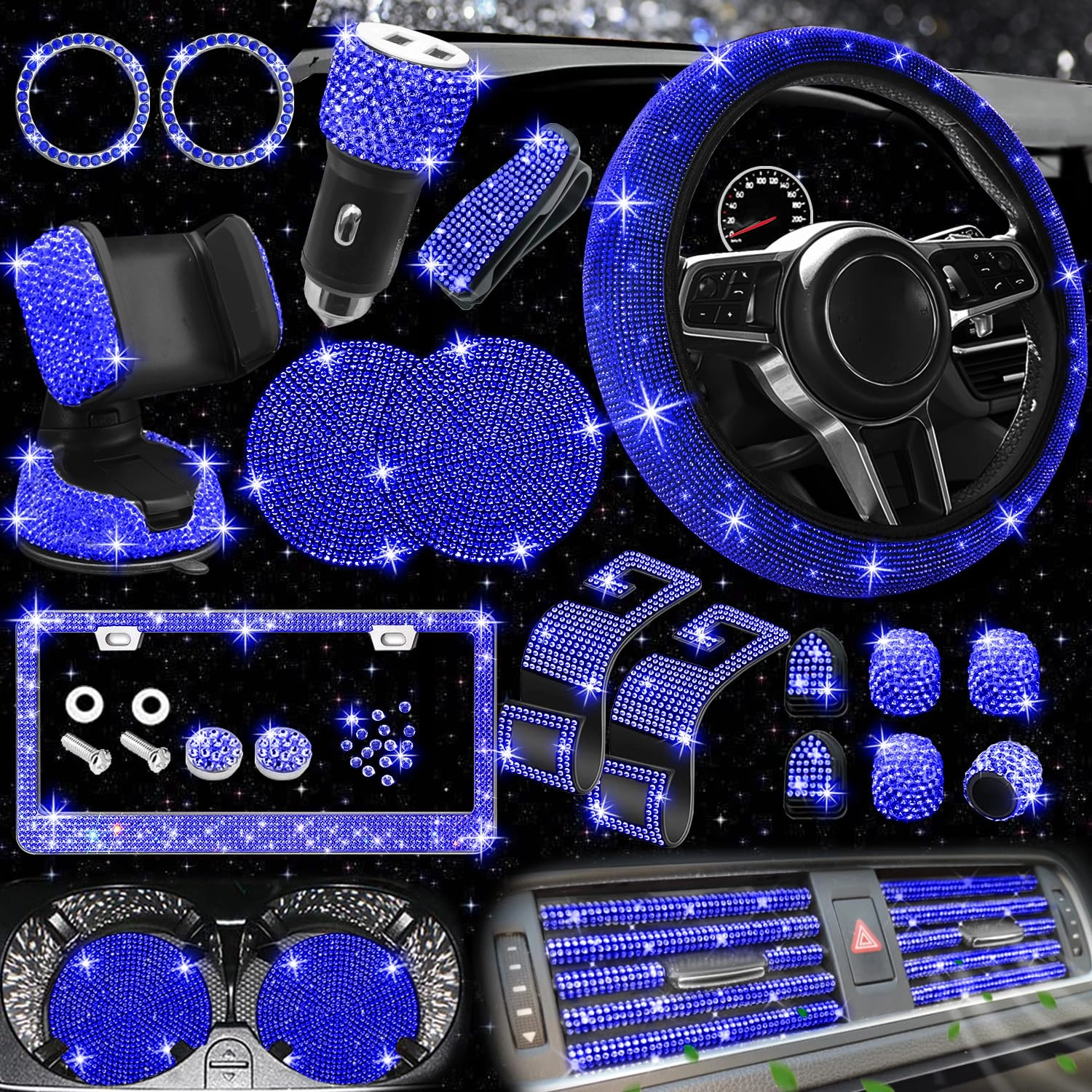 nbtepem Bling car accessories set - 27 PCs Purple Violet