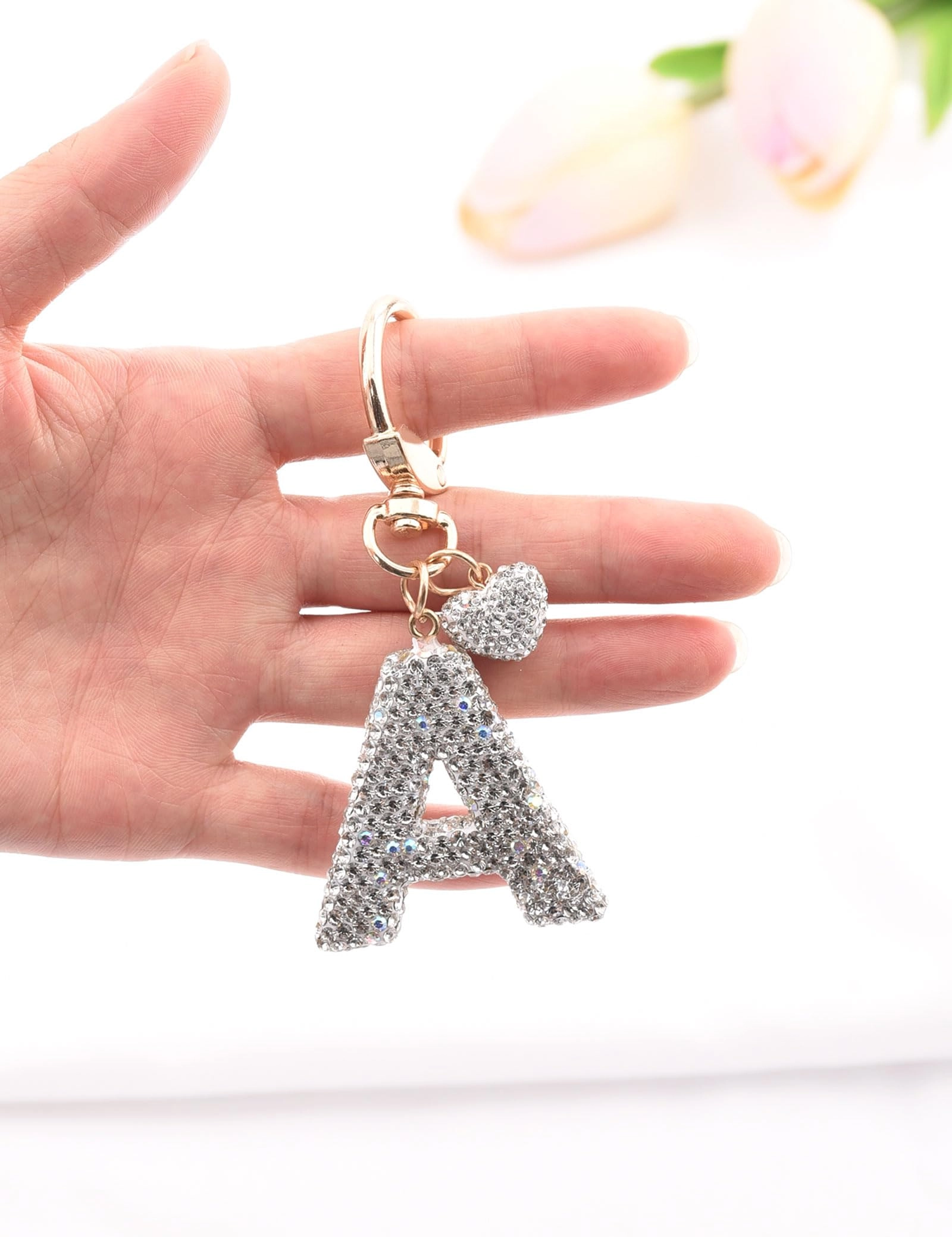 Initial Keychain - L Purple Rhinestone