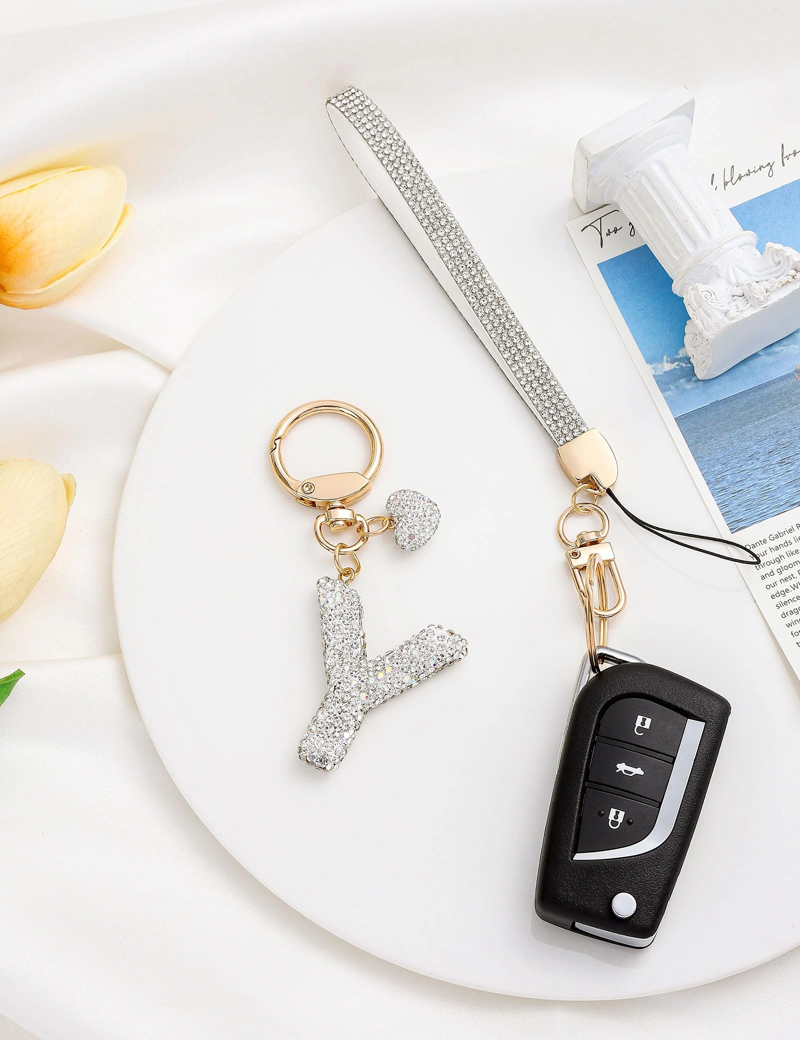 Initial Keychain - L Purple Rhinestone