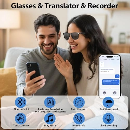 AI Translation Glasses - Wireless Bluetooth Real-Time Translation 144 Languages