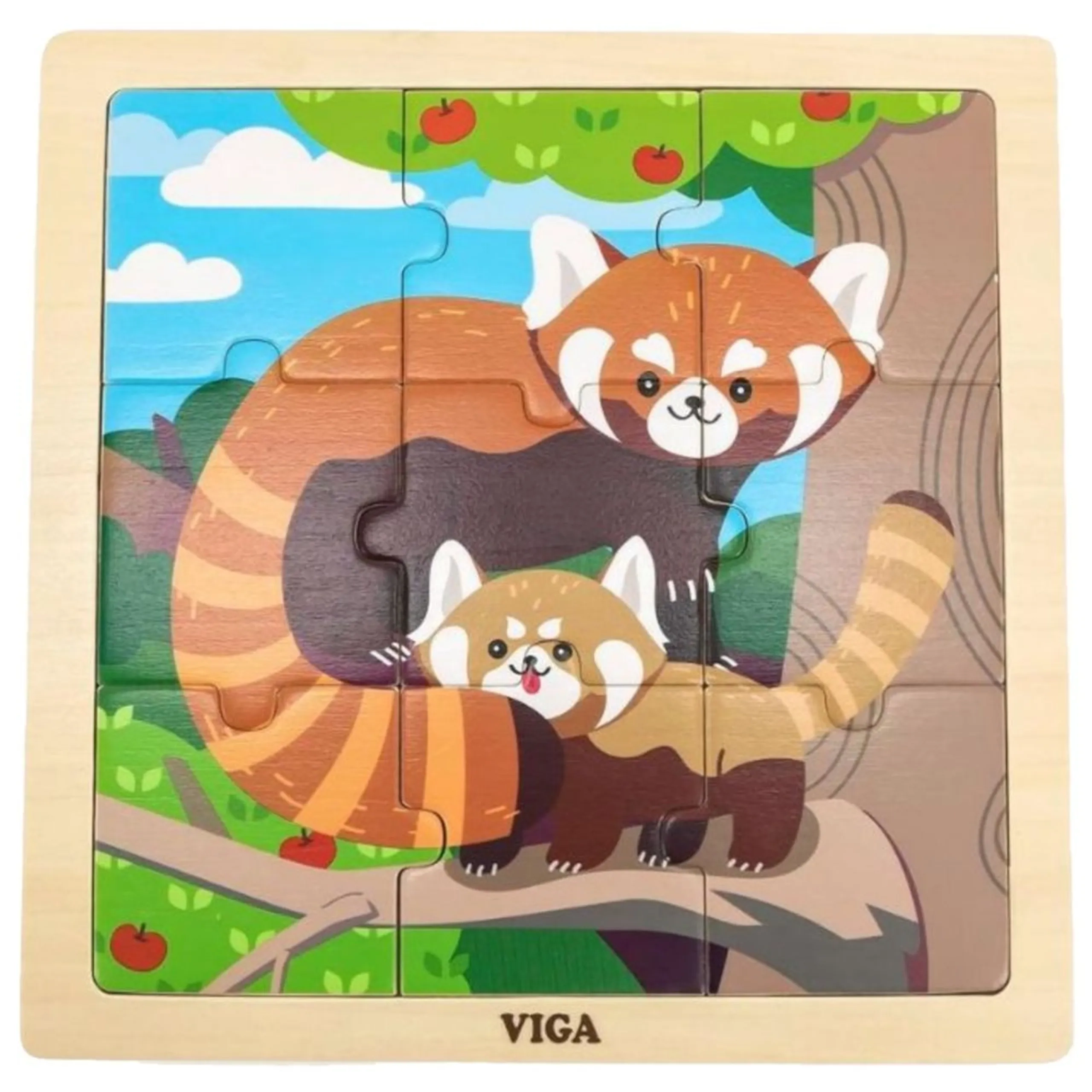 VIGA Wooden Jigsaw Puzzle Set Red Panda - 18 months+ 9 pieces