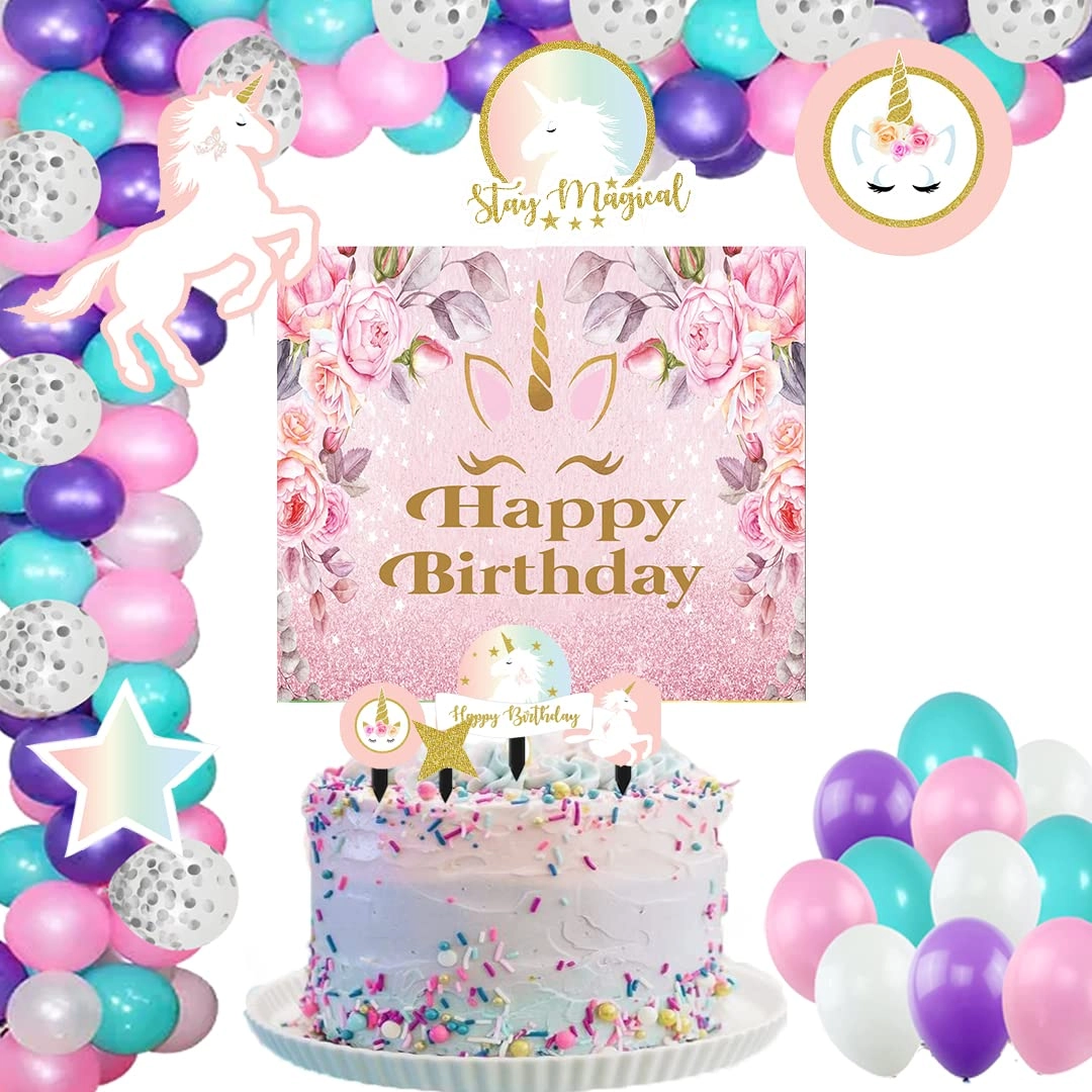 theme my party Unicorn Party Decorations - 60 pc Birthday