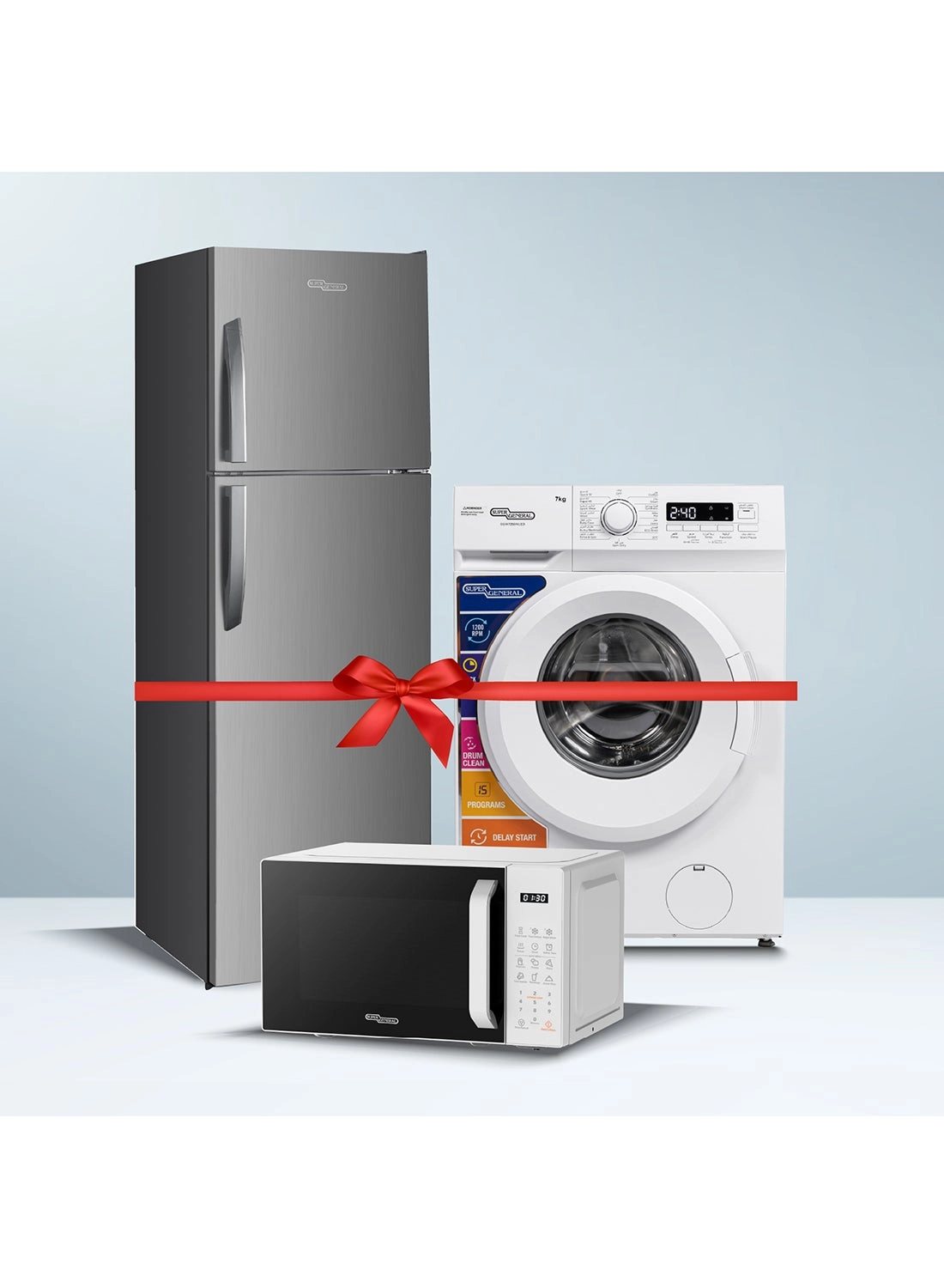 Super General SGR365IE + SGW7250NLED - 7KG Front Load + SGMM922DW - 20L Digital