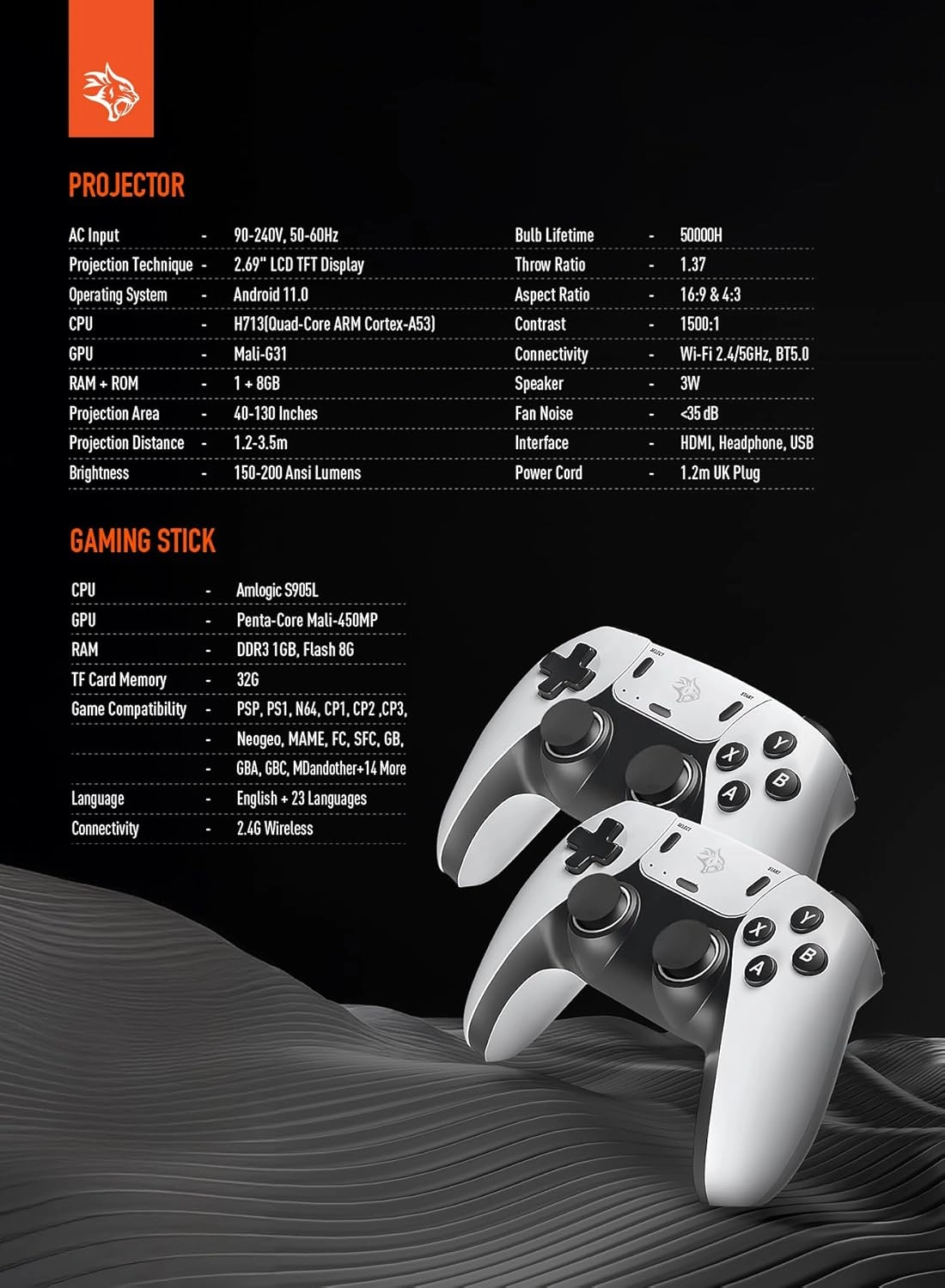 4K Gaming Projector PDX639-BK 150-200 ANSI Lumens