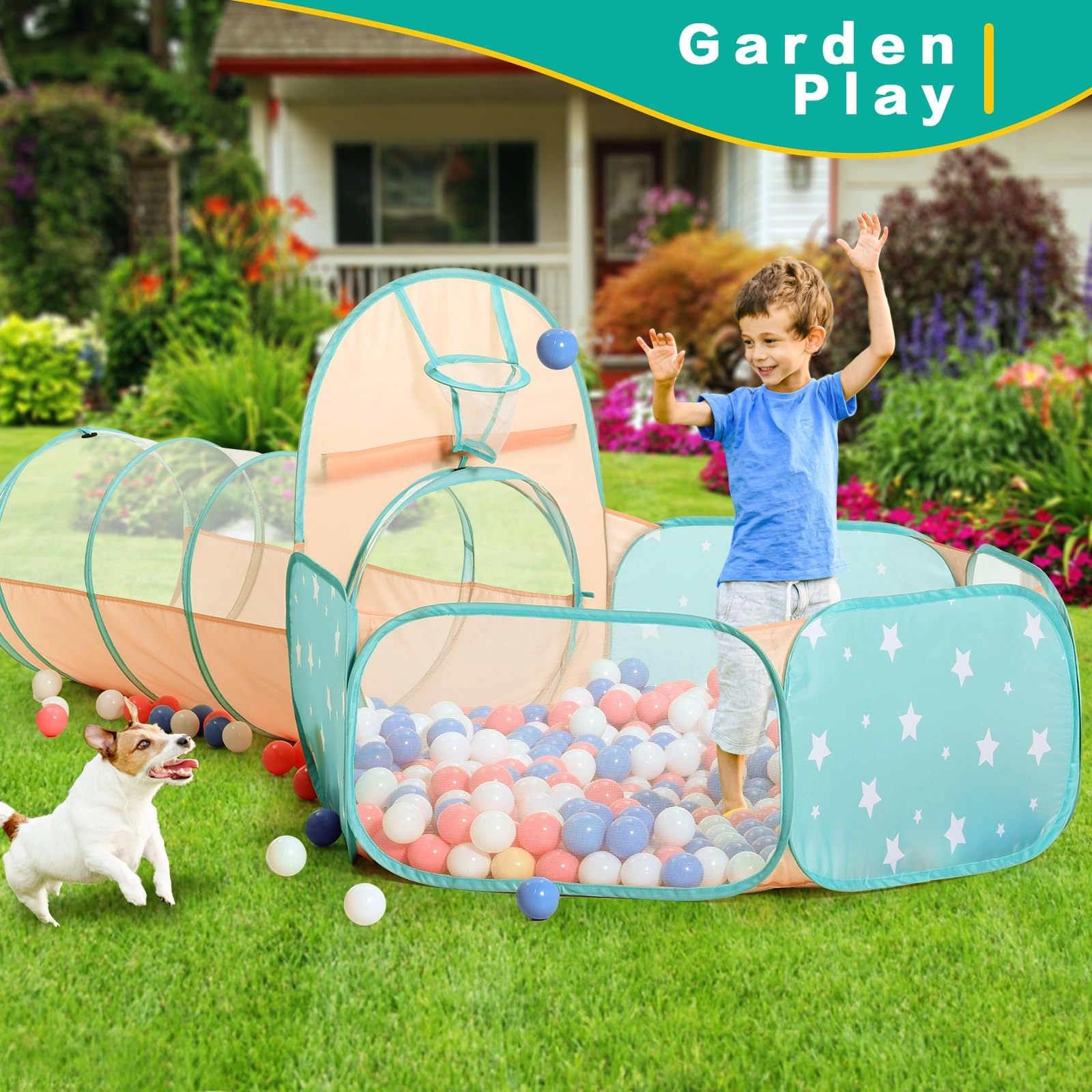 3pc Kids Play Tent - Space Orange & Green
