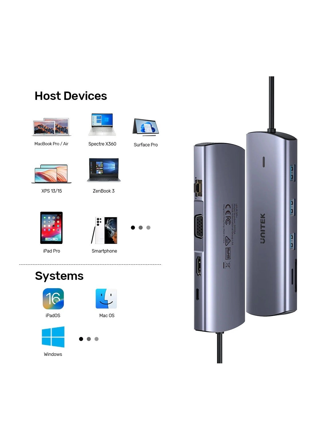 D1113A - 9-in-1 USB-C Hub 3x USB-A 5Gbps HDMI 4K@30Hz PD 100W