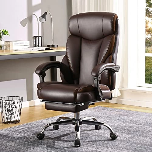 Desk Chair - PU Leather Brown High Back