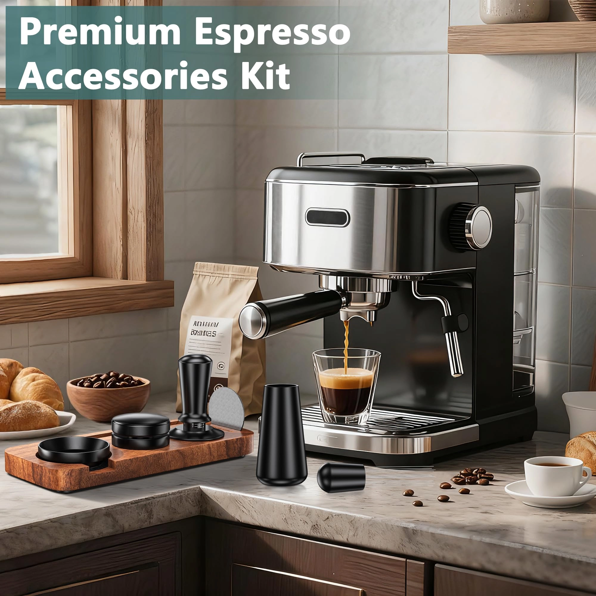 Espresso Accessories Kit + Espresso Tool Kit - 58mm + Espresso Tamping Station + Coffee Distributor Tamper + WDT Tool + Dosing Funnel + Expresso Puck Screen