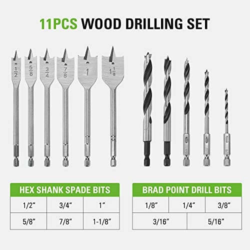 Wood Drilling Kit - 11 Spade and Brad Point Bits