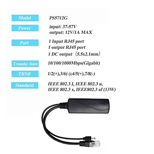 PS5712G - 37V-57V 12V 1A 1 RJ45 10/100/1000Mbps 15.4W