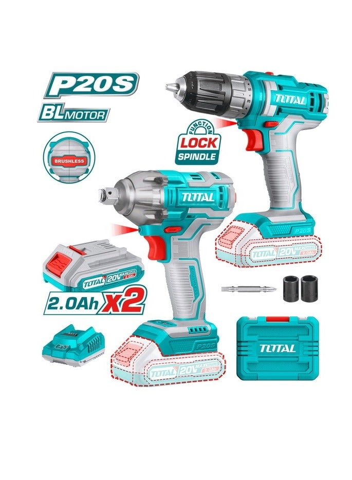 Total Cordless Drill - 2.0 Ampere-hour 20V + Impact Wrench
