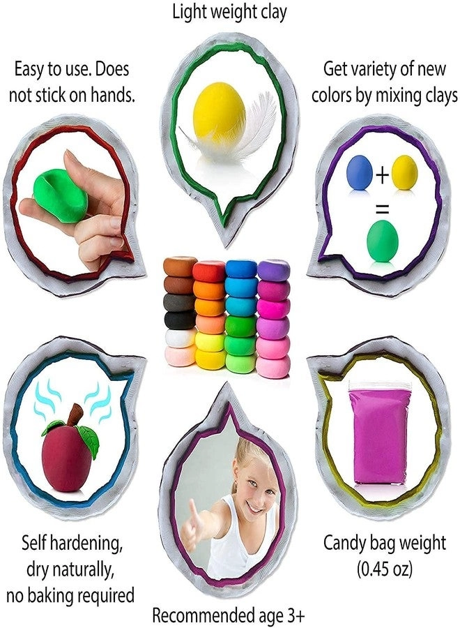 PT Air Dry Clay + Eraser + Glitter + Popsicle Sticks + Stickers - 12 pc