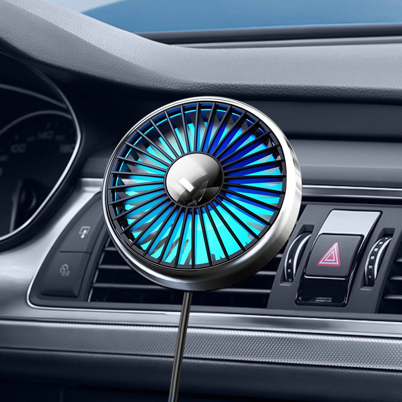 dicmky USB Car Ven Fan - 360°Rotatable Color Light