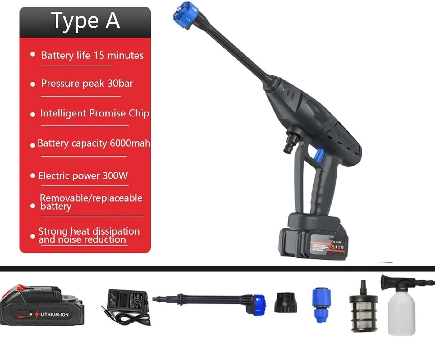 6 in 1 Cordless Portable Pressure Washer - 48V 12000mAh 6 Spray Modes