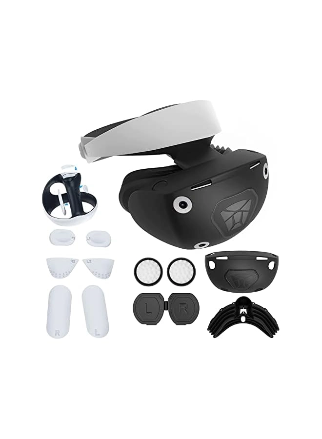 PROMASS PSVR shell cover + VR face cover + lens dust cover + VR controller thumb grips - 2 Pack + Game Controller Non-Slip Silicone Pad - 2 Pack