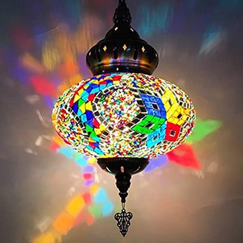 Turkish Moroccan Mosaic Swag Pendant Ceiling Hanging Light - bronze Glass