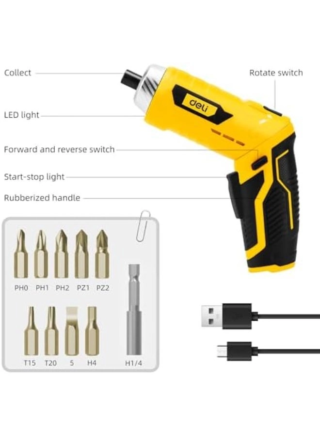 Cordless Screwdriver - Rotatable handle Auto LED Rechargeable