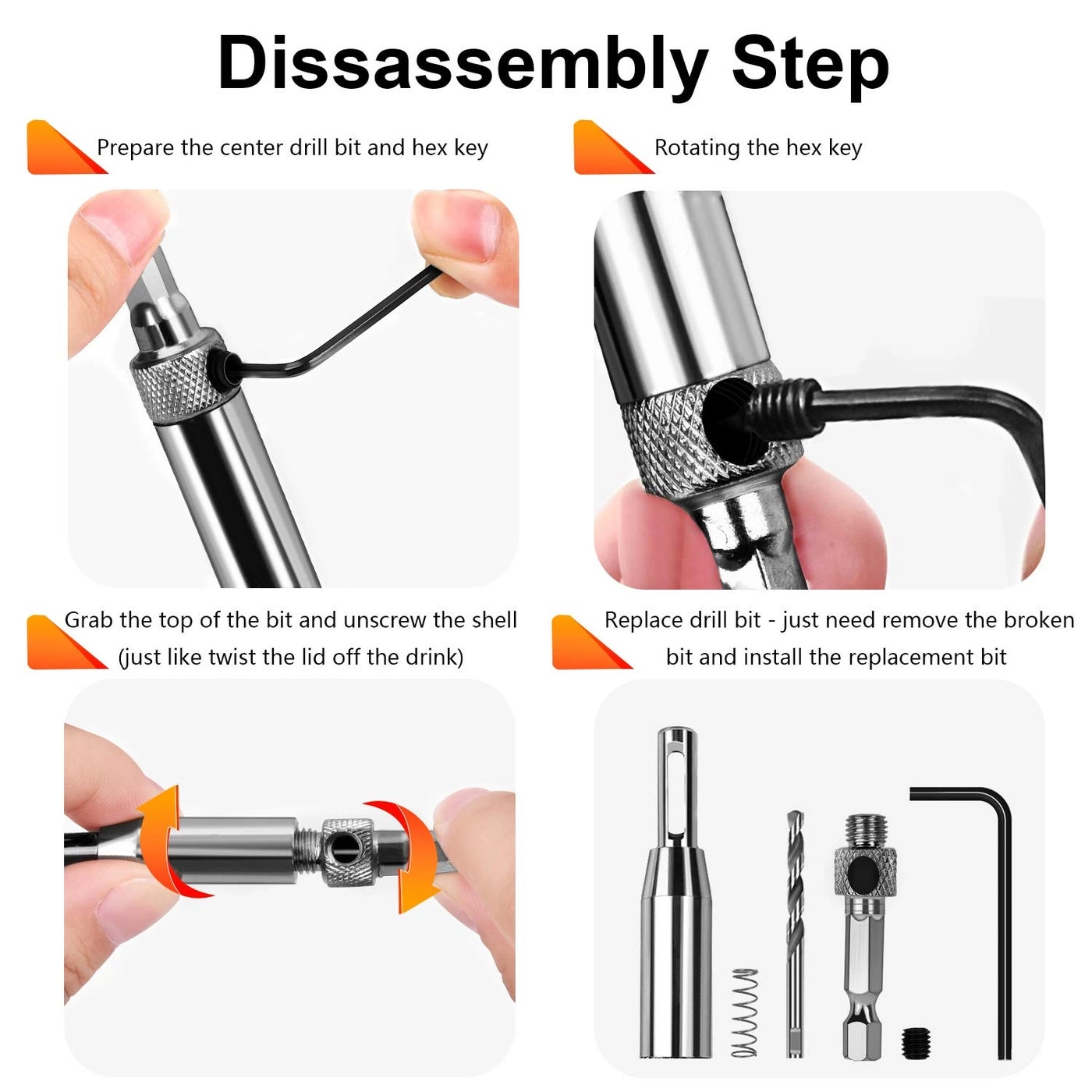 Self Centering Hinge Tapper Core Drill Bit Set - 16 Pieces 5/64 - 1/4 Inches