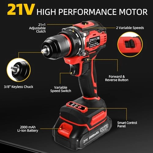 Power Drill Driver - 2.0Ah 21V Bundle