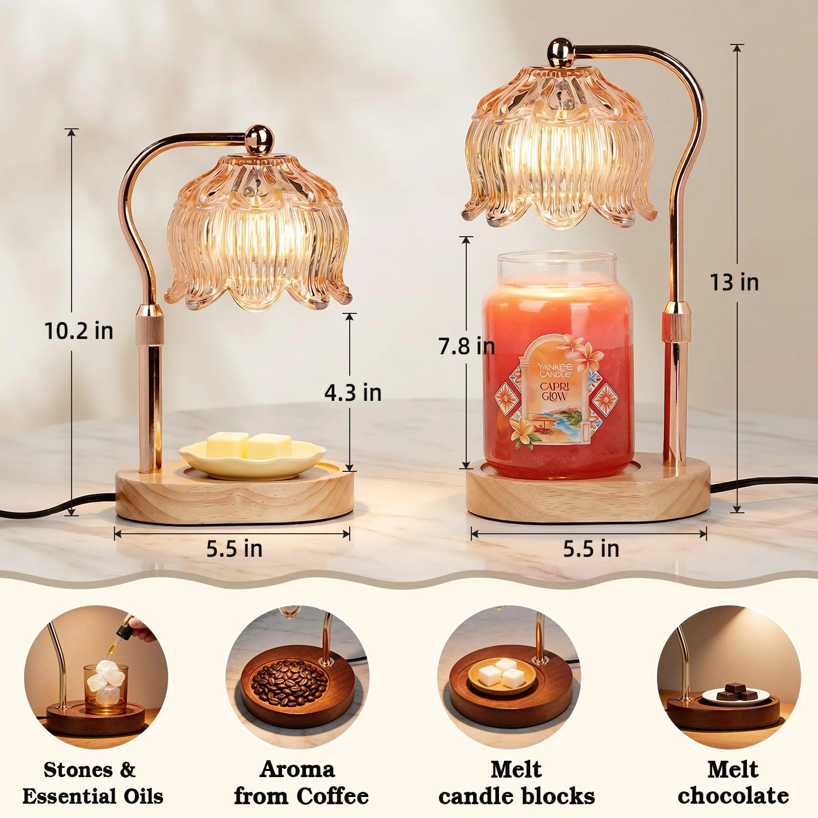 Candle Warmer Lamp - Height Adjustable Timer 2 Bulbs