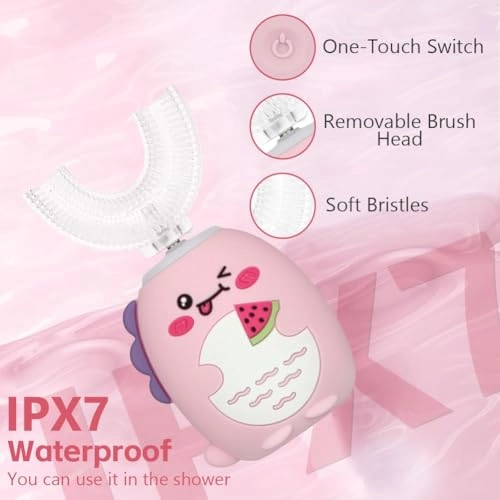 U-Shaped Children's Electric Toothbrush - 2 Brush Heads 3 Modes IPX7 Waterproof