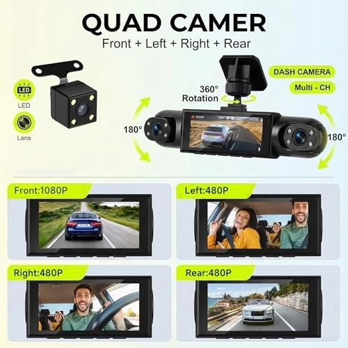 360° 4 Channel Dash Cam - 1080P+3*480P