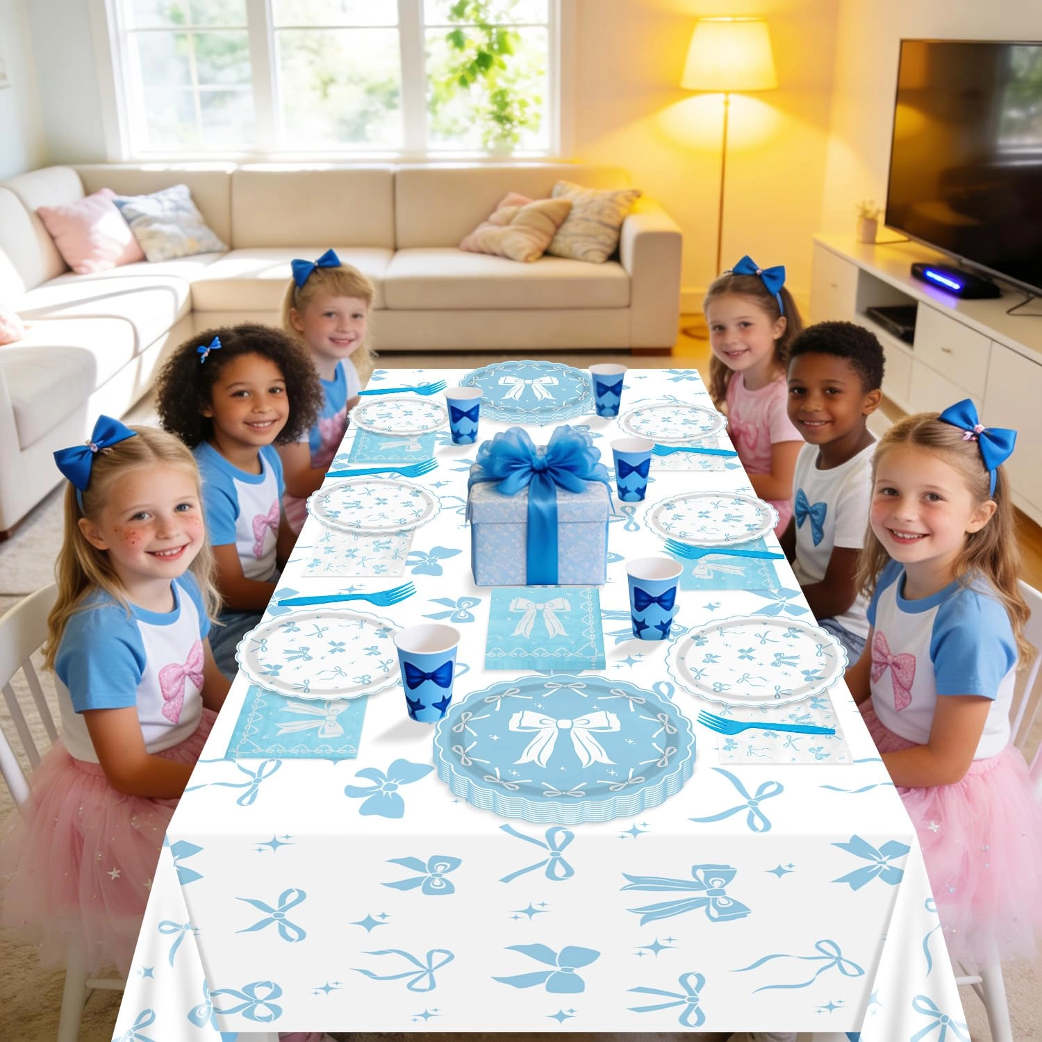 Blue Bow Party Supplies Set - 82.0 Count Baby Shower