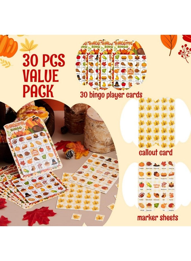 Thanksgiving Bingo Game Cards - Kids 30 PCS