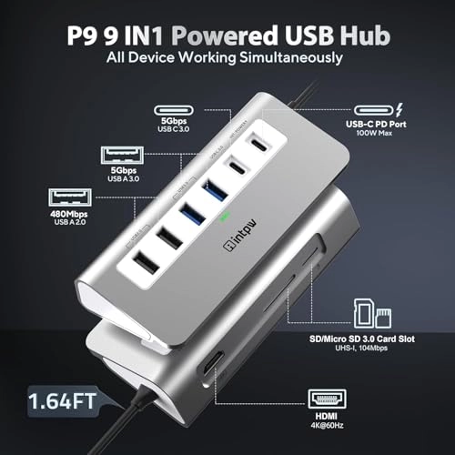 USB C Hub - 9-in-1 4K@60Hz 100W