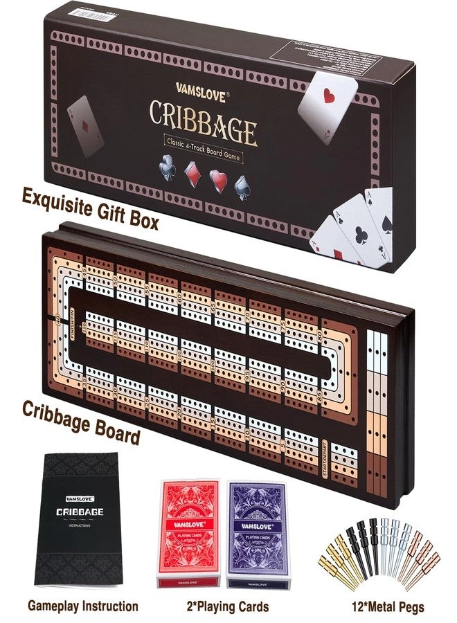 Cribbage Board - 4-Track Wooden Magnetic Scoreboard