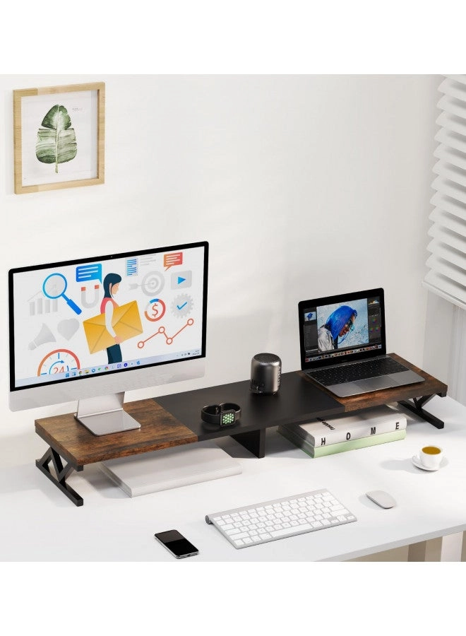 Dual Monitor Stand Riser - Large Wood with Storage