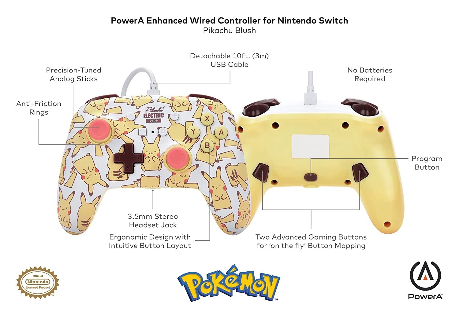 Nintendo Switch Enhanced Wired Controller Pikachu Moods